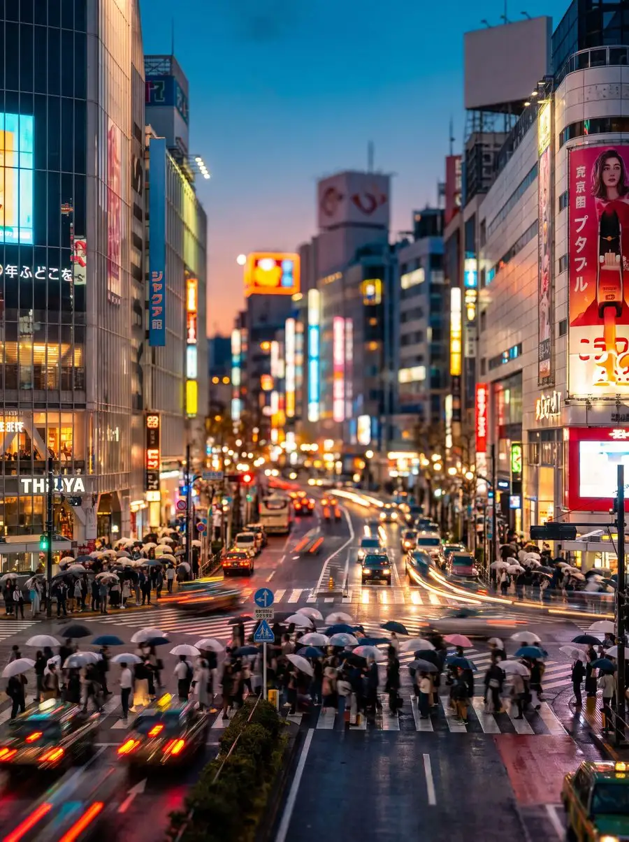 Calle de Tokio de noche iluminada con letreros de neón